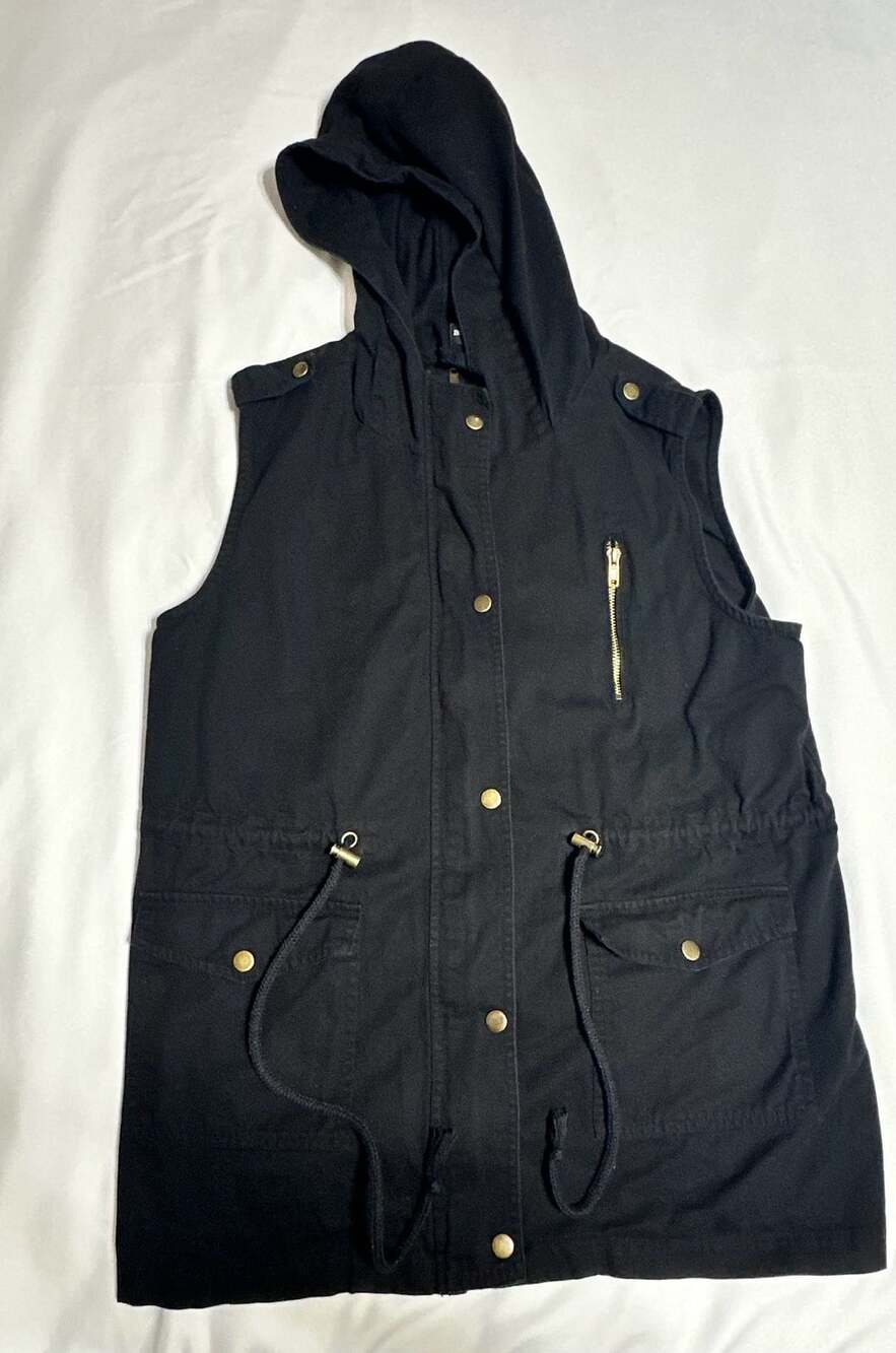Zenana Outfitters Hooded Utility Vest Size XL Black